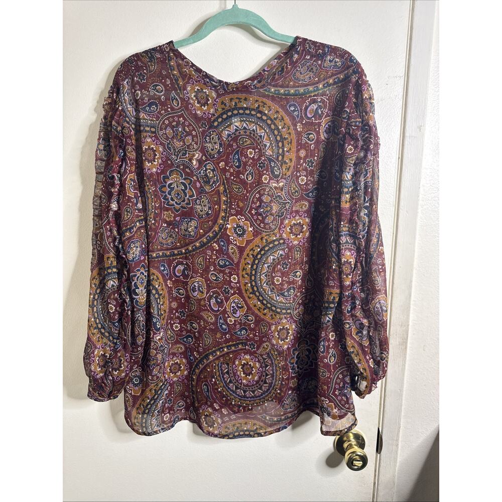 Johnny Was Epsilon Paisley Peasant Top Sheer Shimmer Button Up Boho Women’s 1x - Picture 7 of 7